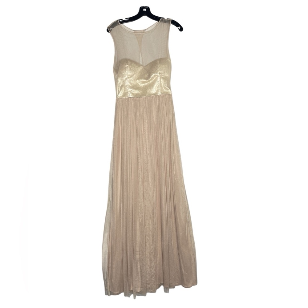 After Six Champagne + Gold Tulle Sweetheart Maxi Formal Dress Size 10